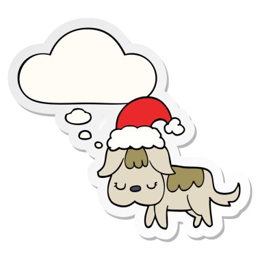 sevimli noel köpek ve baskılı bir etiket olarak kabarcık düşünce