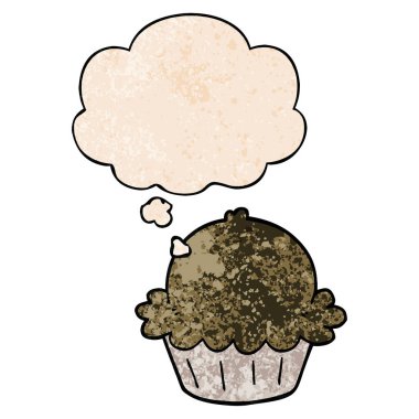 sevimli karikatür pasta ve grunge doku desen st düşünce balonu
