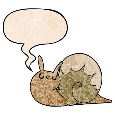 retro doku tarzında sevimli karikatür salyangoz ve konuşma balonu