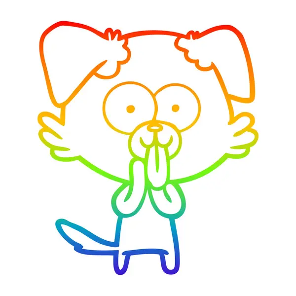Linea gradiente arcobaleno disegno cartone animato cane con lingua attaccare o — Vettoriale Stock