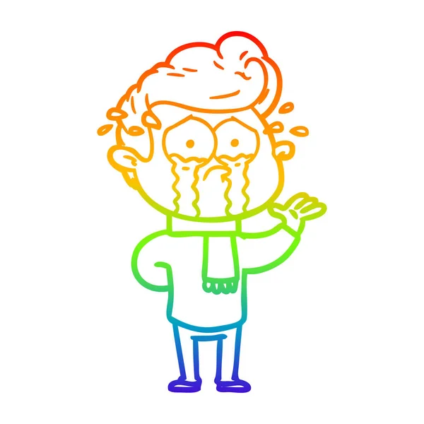 Rainbow gradient ligne dessin dessin animé pleurer homme — Image vectorielle