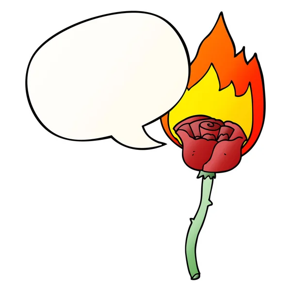 Düzgün degrade tarzında karikatür yanan gül ve konuşma balonu — Stok Vektör
