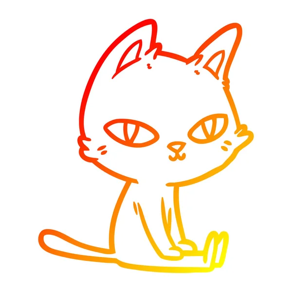 Línea de gradiente caliente dibujo dibujos animados gato sentado — Vector de stock