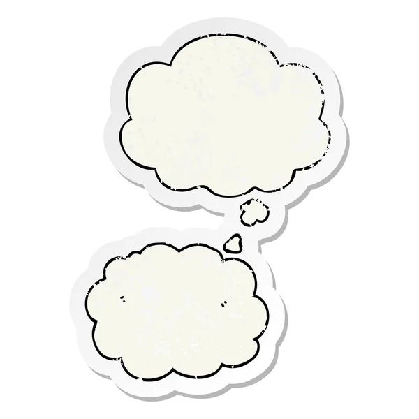 Cartoon cloud and thought bubble as a distressed worn sticker — Stock Vector
