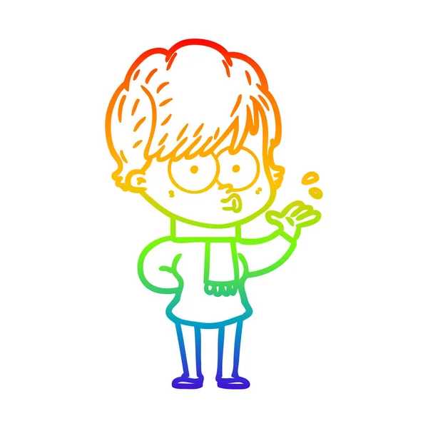 Regenbogen-Gradienten-Linie Zeichnung Karikatur Frau — Stockvektor