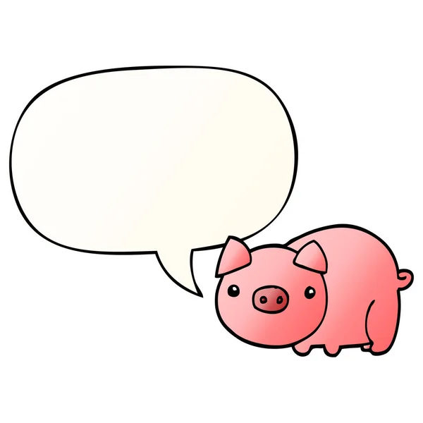 Dessin animé cochon et bulle d'expression dans le style dégradé lisse — Image vectorielle