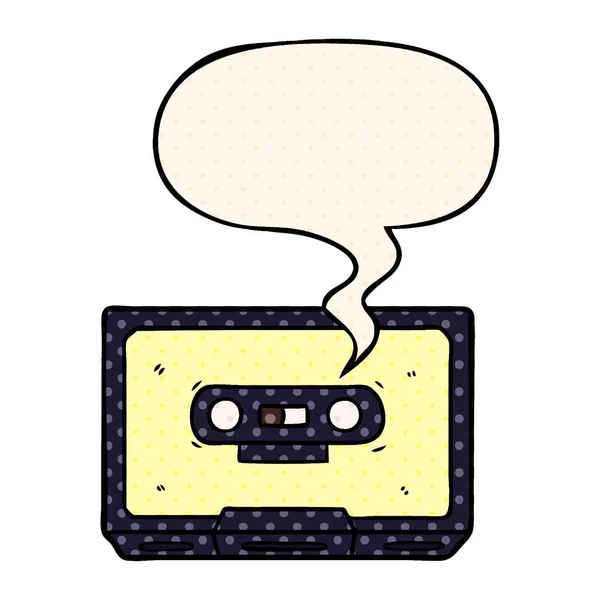 Cartoon oude cassette tape en toespraak bubble in Comic Book stijl — Stockvector