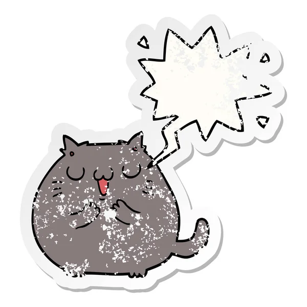 Feliz desenho animado gato e fala bolha angustiado adesivo — Vetor de Stock