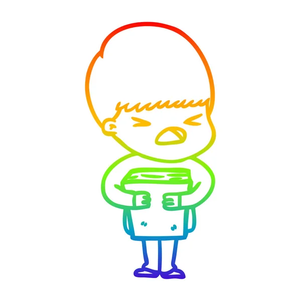 Rainbow gradien line drawing cartoon stressed man - Stok Vektor