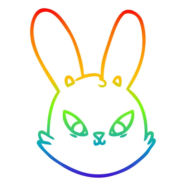 Duhový gradient čára kresba kreslený králíček obličej — Stockový vektor