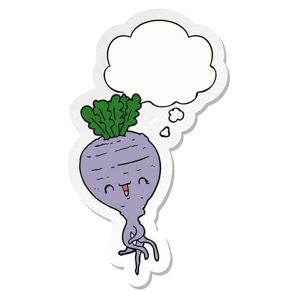 Cartoon turnip and thought bubble as a printed sticker — Stock Vector