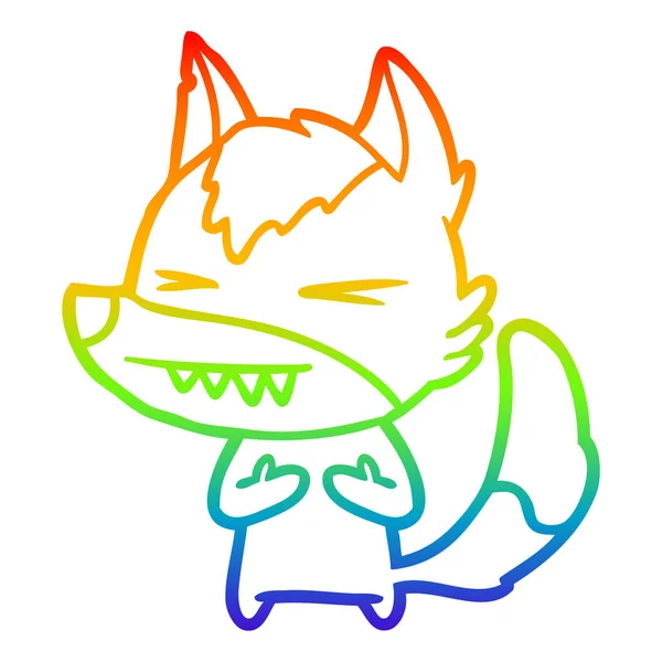 Regenboog gradiënt lijntekening boze wolf cartoon — Stockvector