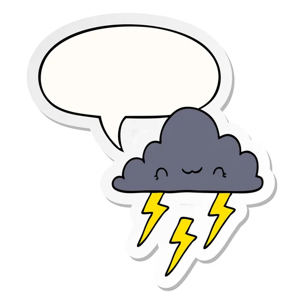 Cartoon Storm wolk en toespraak bubble sticker — Stockvector