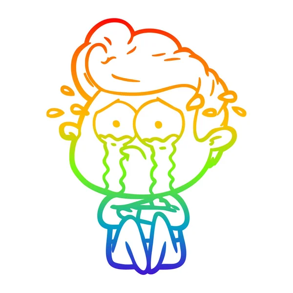 彩虹渐变线绘制卡通哭人 — 图库矢量图片