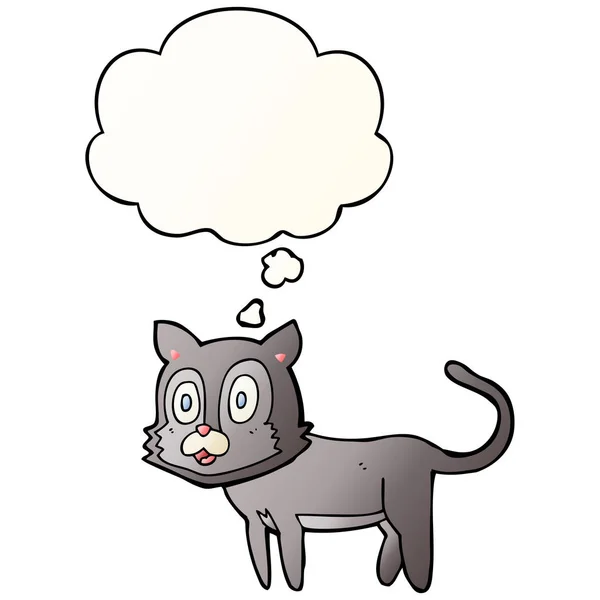 Feliz desenho animado gato e pensamento bolha em estilo gradiente suave — Vetor de Stock
