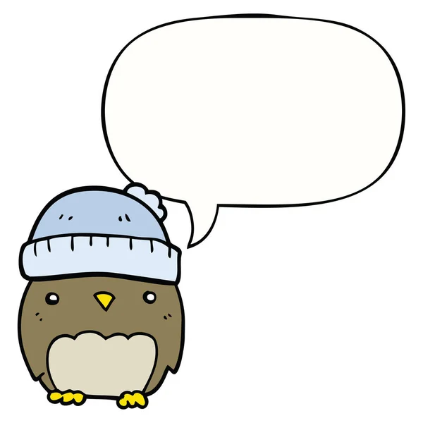 可爱的卡通猫头鹰在帽子和语音泡沫 — 图库矢量图片