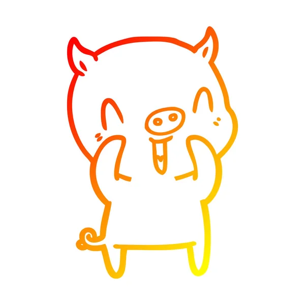 Warm gradient line drawing happy cartoon pig — Stock Vector