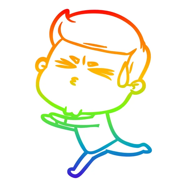 Regenboog gradiënt lijntekening cartoon man zweten — Stockvector