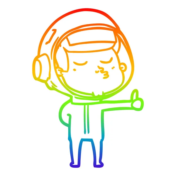 Regenboog gradiënt lijntekening cartoon zelfverzekerde astronaut geven — Stockvector