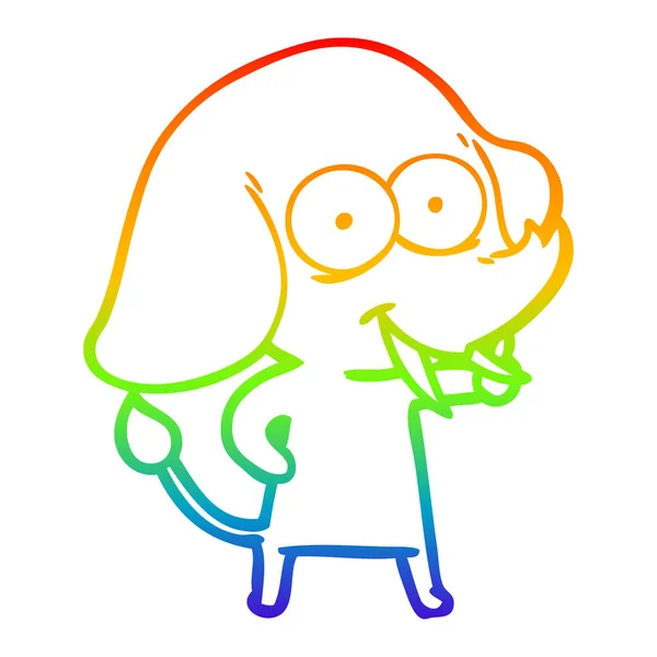 Rainbow gradient line drawing happy cartoon elephant — Stock Vector