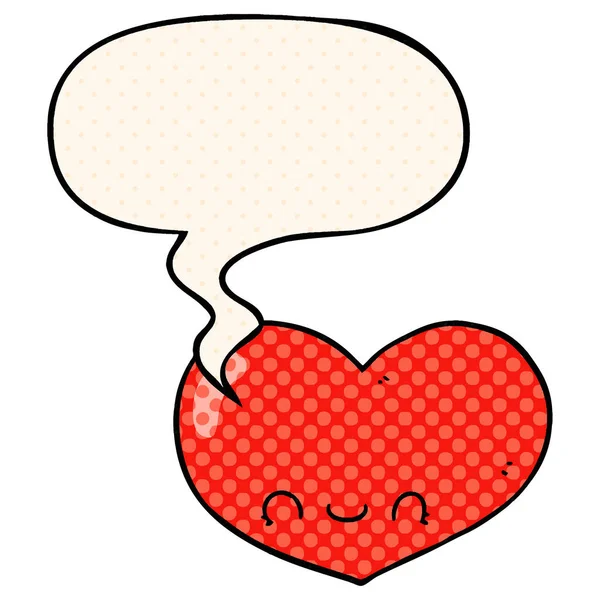 Κινούμενα σχέδια Love καρδιά χαρακτήρα και φούσκα ομιλίας στο κόμικ βιβλίο — Διανυσματικό Αρχείο