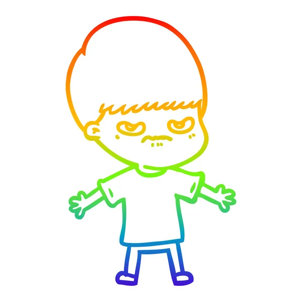 Zeichnung eines Regenbogengradienten verärgert Cartoon-Junge — Stockvektor