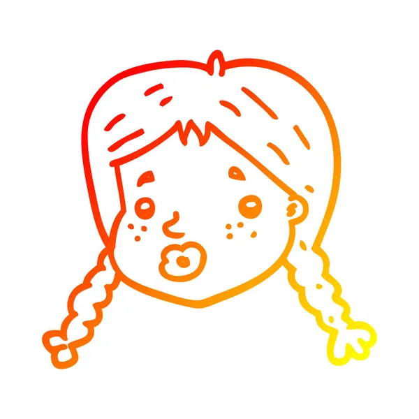 Garis gradien hangat menggambar gadis kartun wajah - Stok Vektor