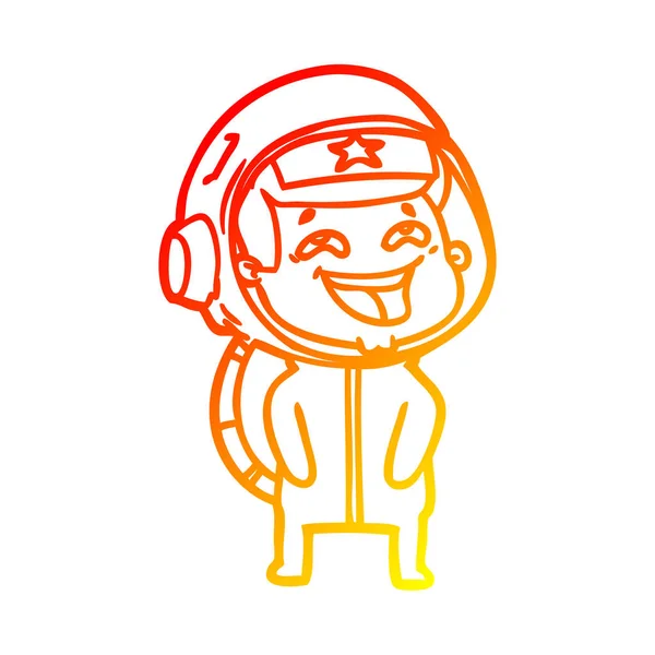 Warm gradient line drawing cartoon laughing astronaut — Stock Vector