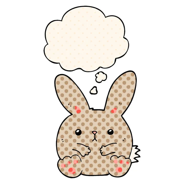 Lapin dessin animé et bulle de pensée dans le style de bande dessinée — Image vectorielle