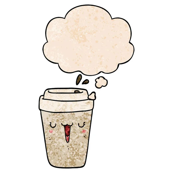 Karikatür kahve fincanı ve grunge doku desen düşünce balonu — Stok Vektör