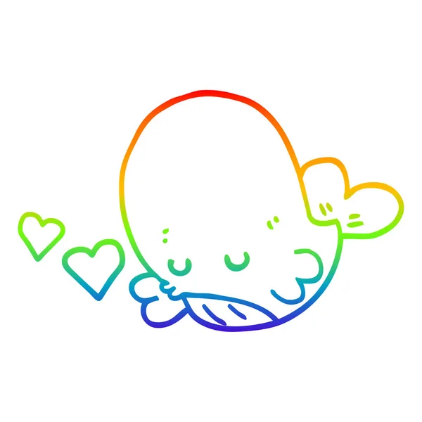 Rainbow gradien line drawing cartoon whale in love - Stok Vektor