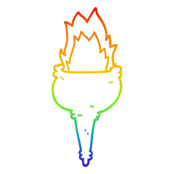 Regenboog gradiënt lijntekening cartoon Vlaming toorts — Stockvector