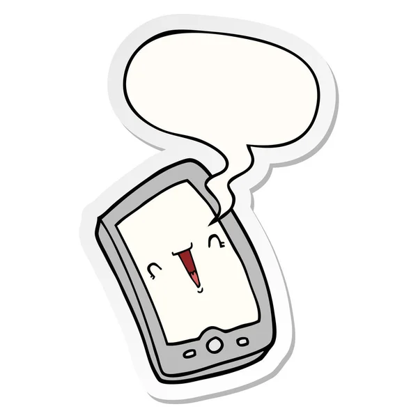 Mignon téléphone portable dessin animé et autocollant bulle de parole — Image vectorielle