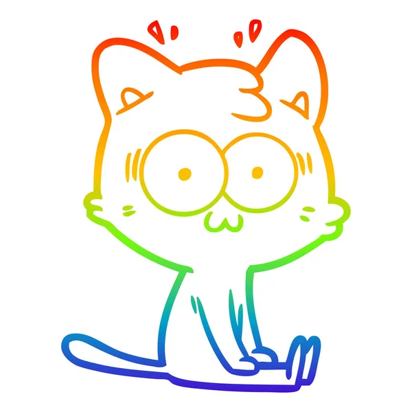 Arco-íris linha gradiente desenho desenho animado gato surpreso — Vetor de Stock
