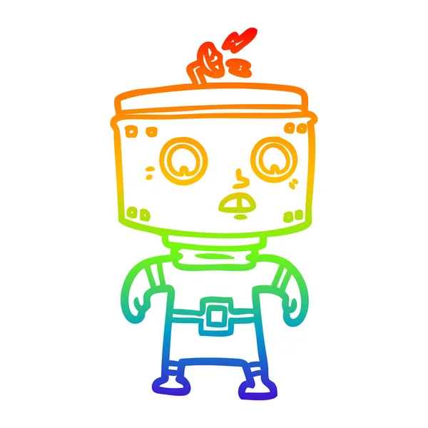 Regenbogen-Gradienten-Linie Zeichnung Cartoon Roboter — Stockvektor