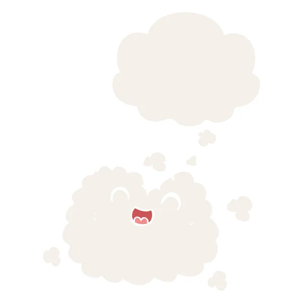 Dibujos animados nube de humo feliz y burbuja de pensamiento en estilo retro — Vector de stock