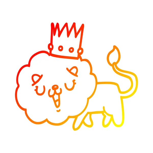 Línea de gradiente caliente dibujo león de dibujos animados con corona — Vector de stock