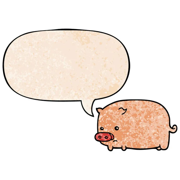 Χαριτωμένο καρτούν γουρούνι και ομιλία φούσκα σε ρετρό στυλ υφής — Διανυσματικό Αρχείο