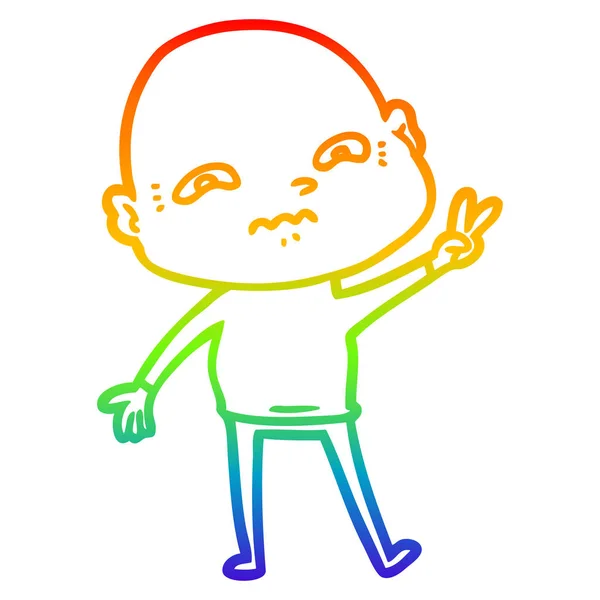 Rainbow gradient line drawing cartoon nervous man — Stock Vector