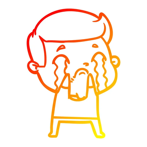 Warm gradient line drawing cartoon man crying — Stock Vector