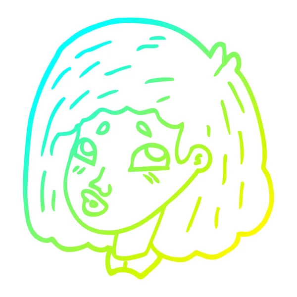 Froid dégradé ligne dessin dessin animé visage fille — Image vectorielle
