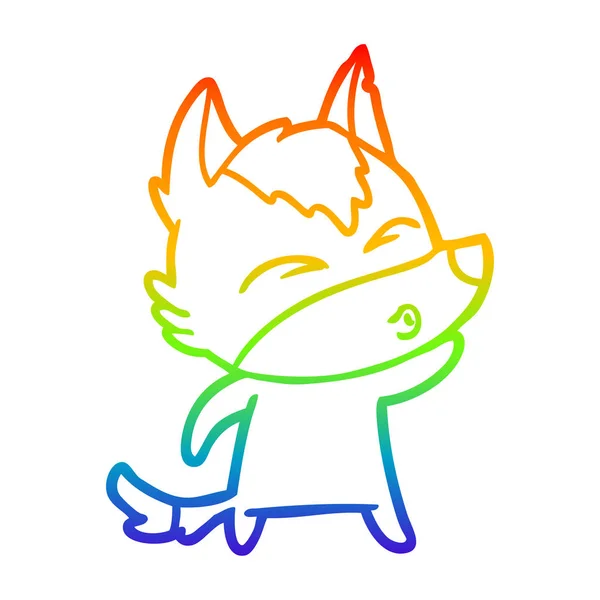 Arco iris gradiente línea dibujo dibujos animados lobo silbido — Vector de stock