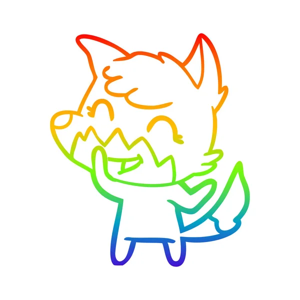 Rainbow gradient ligne dessin heureux dessin animé renard — Image vectorielle