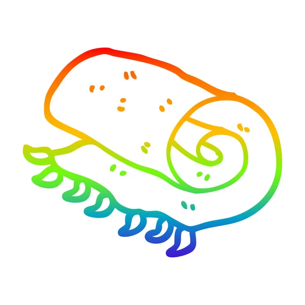 Regenboog gradiënt lijntekening cartoon opgerold deken — Stockvector