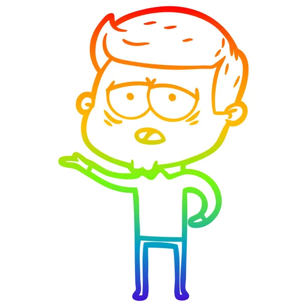 Arco iris gradiente línea dibujo dibujos animados hombre cansado — Archivo Imágenes Vectoriales