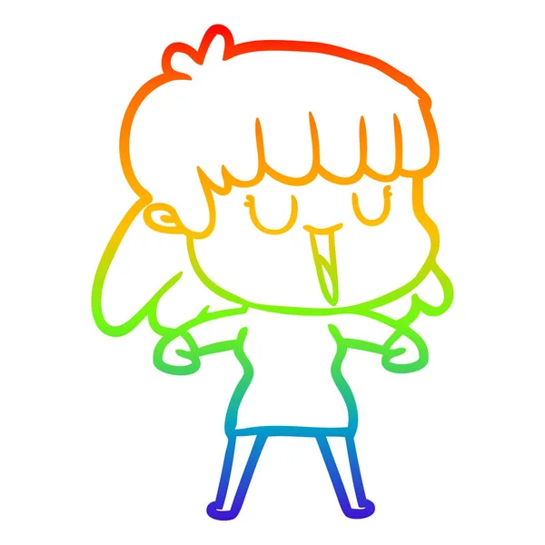 Rainbow gradient line drawing cartoon woman laughing — Stock Vector