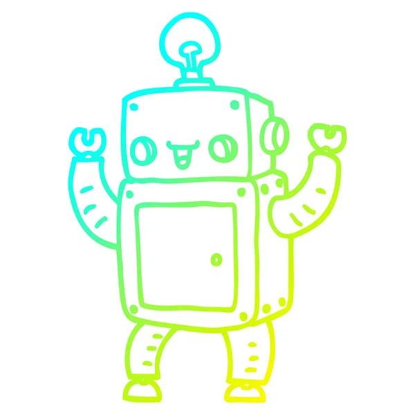 Línea de gradiente frío dibujo dibujos animados robot feliz — Vector de stock