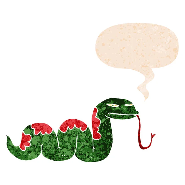 Desenho animado serpente deslizante e bolha de fala em retro texturizado pocilga — Vetor de Stock