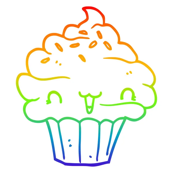 Arco iris gradiente línea dibujo lindo caricatura esmerilado cupcake — Archivo Imágenes Vectoriales