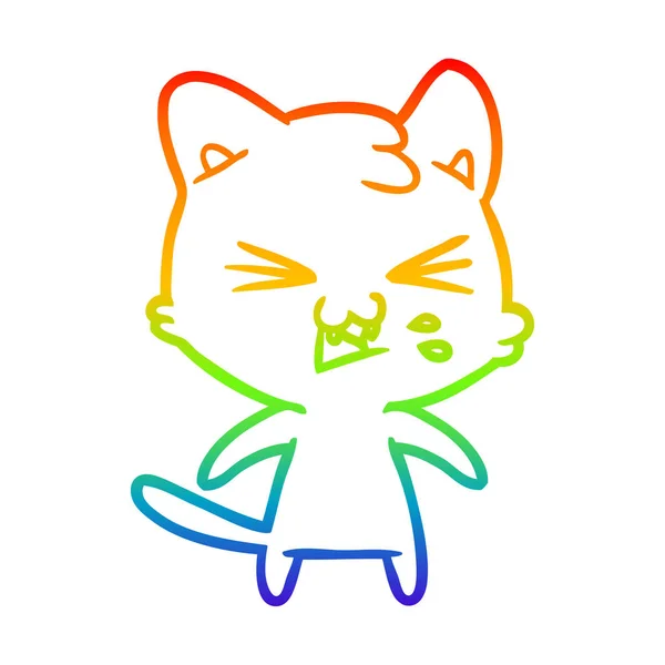 虹のグラデーションライン描画漫画猫ヒス — ストックベクタ